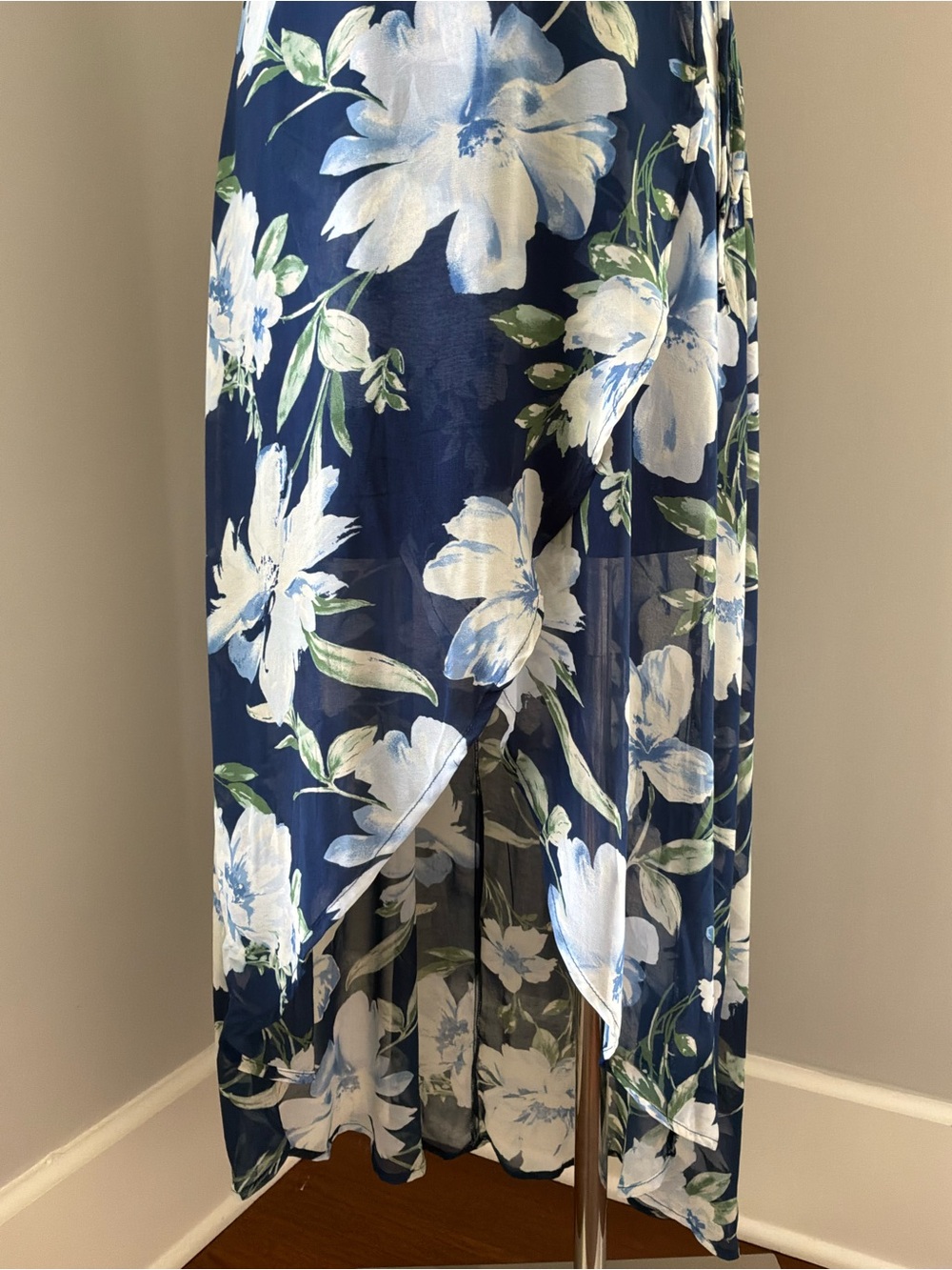 Lily Rose Blue Floral High-Low Wrap Faux Midi Dress Size M - Picture 5 of 10
